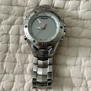 Timex Men’s Stainless Steel WR 100m Watch with White Dial and Red Second Hand
